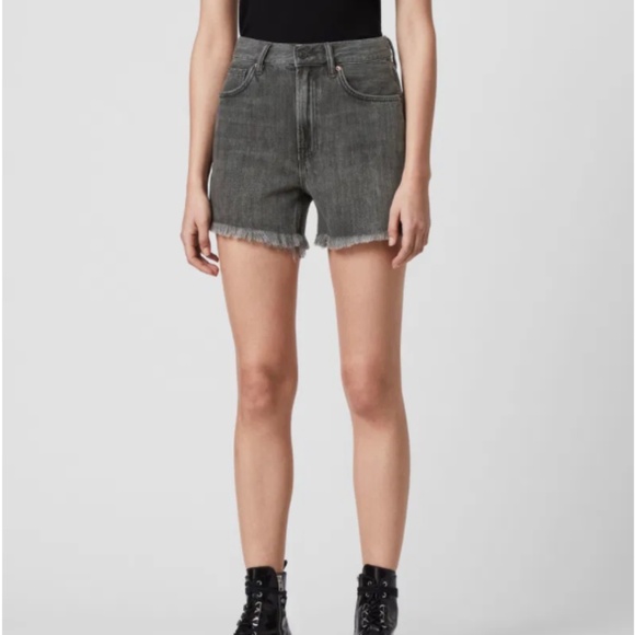 ALLSAINTS Yanni Denim Shorts Gray W27 Raw Hem Distressed - Picture 3 of 16